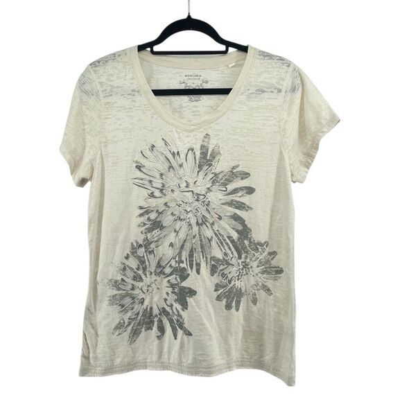 Sonoma Women’s Cream Floral Graphic V-Neck Burnout Tee Short Sleeve Large - Picture 1 of 9